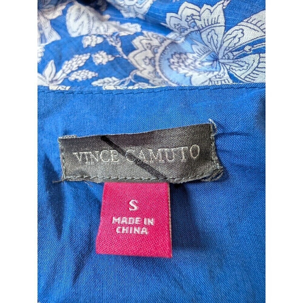 Vince Camuto V-Neck Peplum Top Blue and White Floral Blouse Top Size Small - Picture 5 of 15